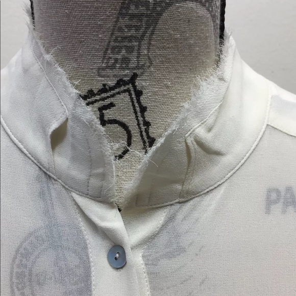 Hugo Boss Orange Women Long Sleeve Blouse Cream Distress Collar Light Sillouette - Picture 12 of 12